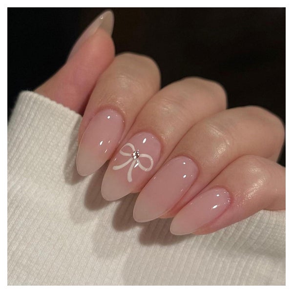 Künstliche Nägel 24 Stück Nude with Bowknot Design 1 ml (1er 1 St