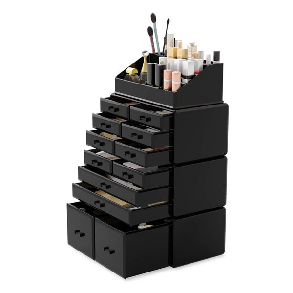 UNIQ XXL Make-up-Organizer mit 12 Schubladen und 16 Fächern - Schwarz