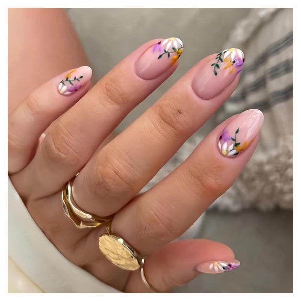 Künstliche Fingernägel 30 Stück Kurz Rund Blumen Acryl nude 1 St