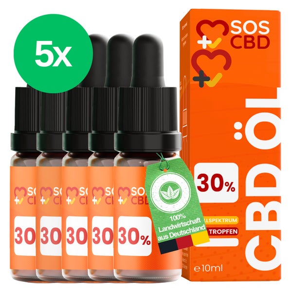 5er Pack SOS CBD-ÖL 30% 10ml : 1500 CBD-Tropfen mit 30% CBD 5 St