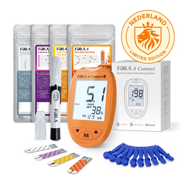 FORA 6 Connect 6-in-1 Starter Pack – Sonderausgabe (Orange) – mg/dl 1 St