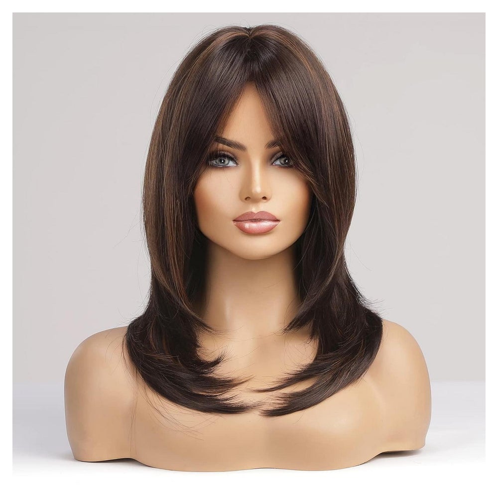 Perücken Braun Blonde Highlight Bangs Synthetisch Brown with 1 St