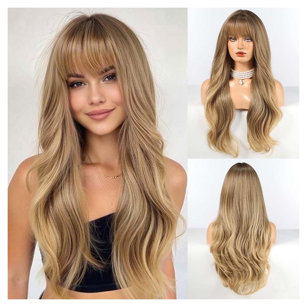 Perücke Pony Locken Synthetik Frauen Blond Braun Aschblond 1 St