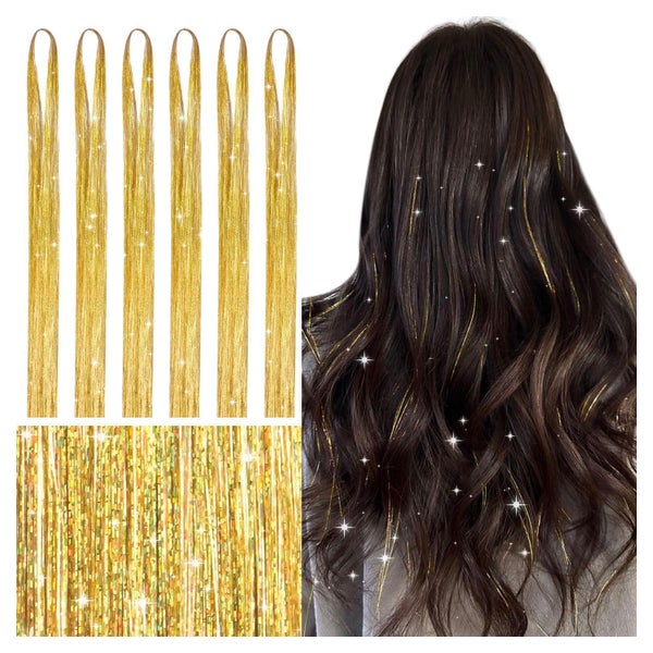 Haarlametta Champagner Glitzer 120cm - 6er-Pack T-#Champagne 1 St