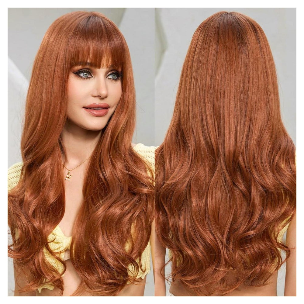 Perücke Frauen lang lockig Pony hitzebeständig Ombre Kastani 1 St