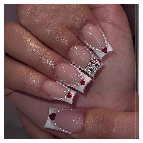 Künstliche Fingernägel Ballerina mittellang weiß 3D Kitty AK 1 St