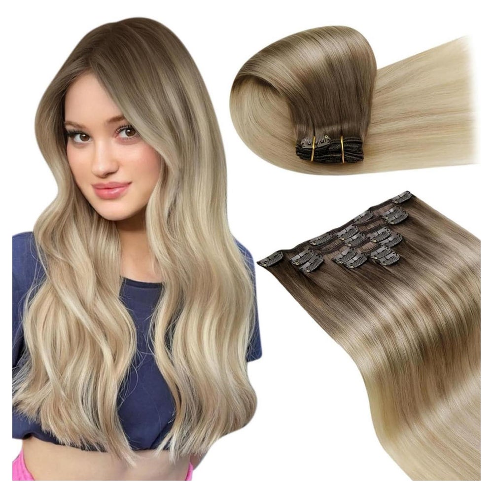 Clip in Extensions Remy Echthaar Ombre Balayage 50 cm 7 Stüc 1 St