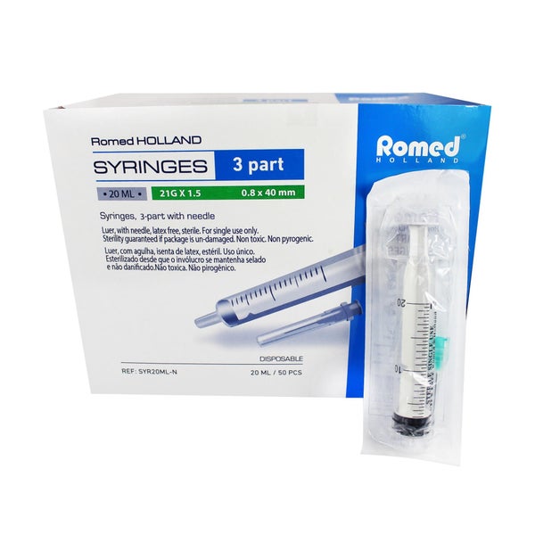 Romed Einmalspritzen mit Einmalkanülen 20 ml 3-teilig steril 50 St
