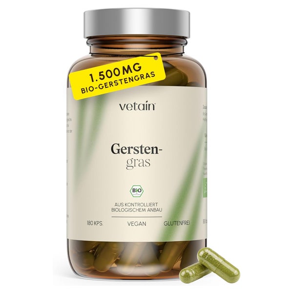 VETAIN Bio Gerstengras Kapseln - Deutsche Anbau - Vegan 180 St