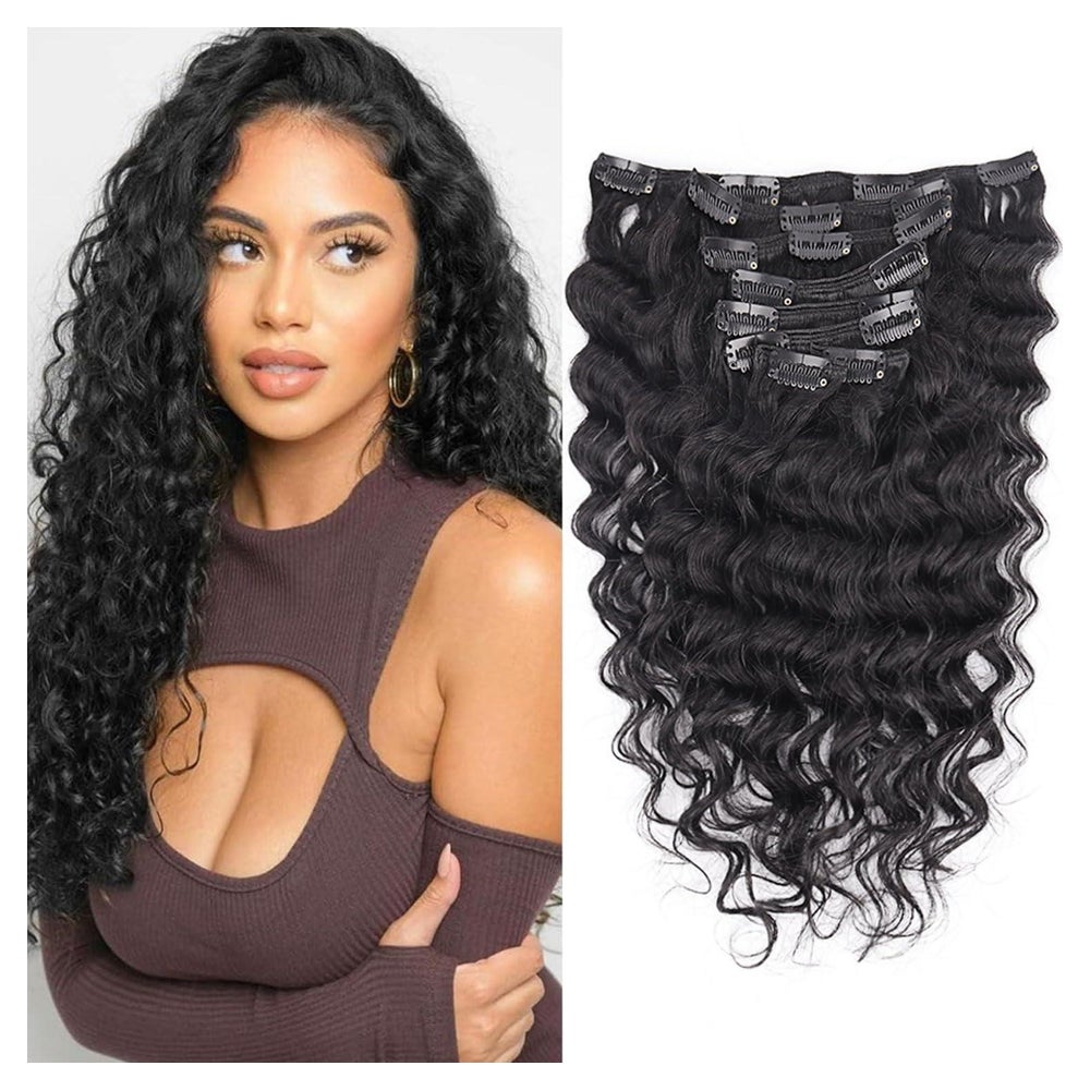 Clip in Extensions Echthaar Haarteile 18 INCH Natürliches Sc 1 St