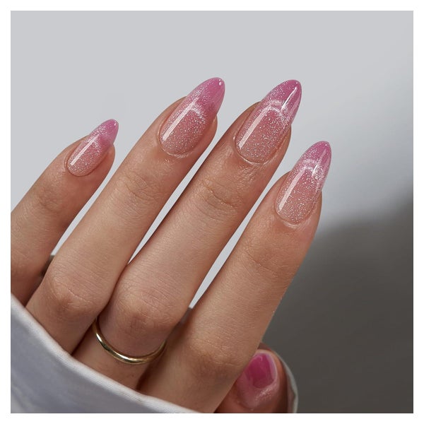 Nägel Press On Almond Medium Cat Eye Pink Soft Gel Rosy Dew 1 St
