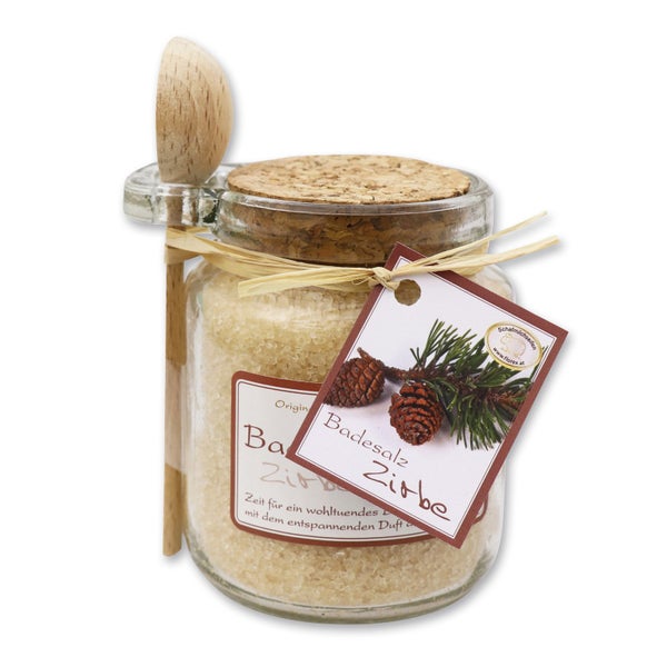 Florex Badesalz Zirbe mit Bio-Schafmilch Glas mit Holzlöffel 300 g