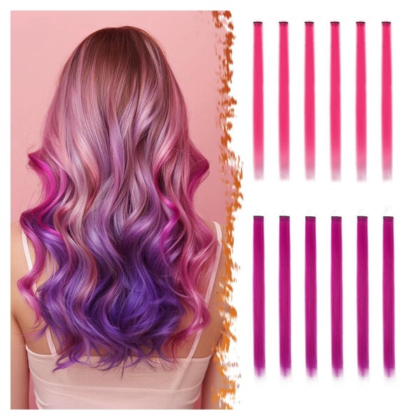 Haarverlängerungen Clip in 55cm 12PCS 2 Farben Rosa Traubenv 1 St
