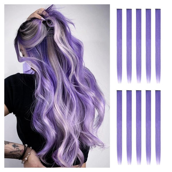 FESHFEN 10x Violett Haarverlängerung Clip-in, Synthetik, 55cm
