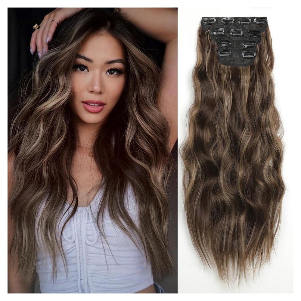 Clip Extensions wellige Echthaar synthetisch Haarteil 24 Inc 1 St