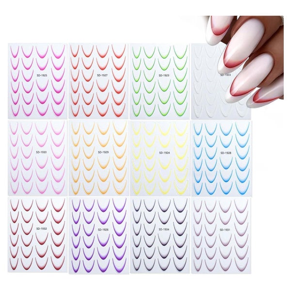 Nagelsticker 12 Blatt French Tip selbstklebend Schablone Man 1 St
