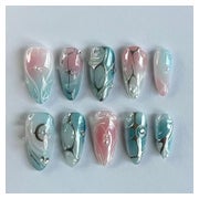 Press on Nägel 24er Almond Pink Blau Gradient Sterne Perlen 1 St