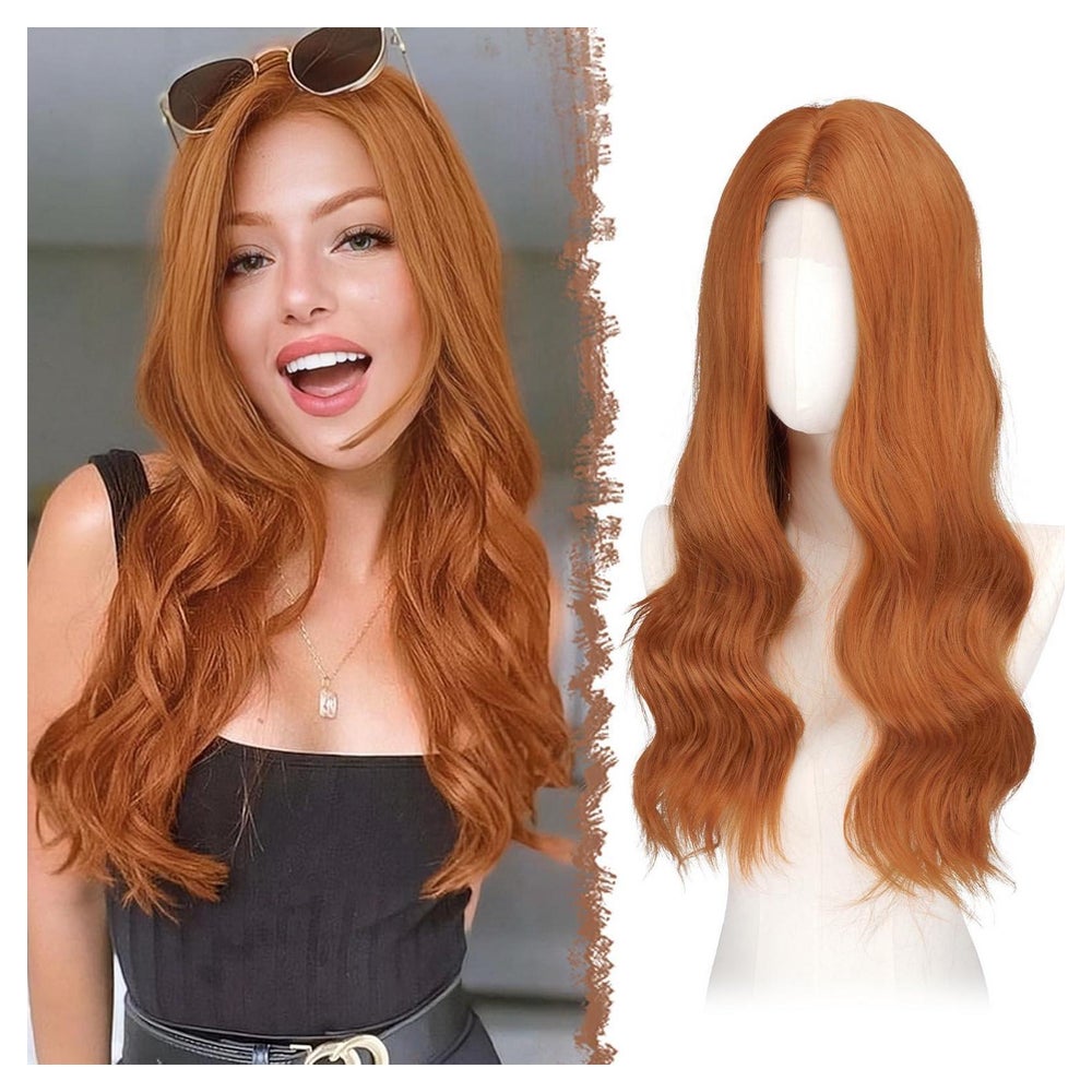 Perücke Spitzenfront Synthetik 60 cm Gewellt Orange-L 60 cm 1 St