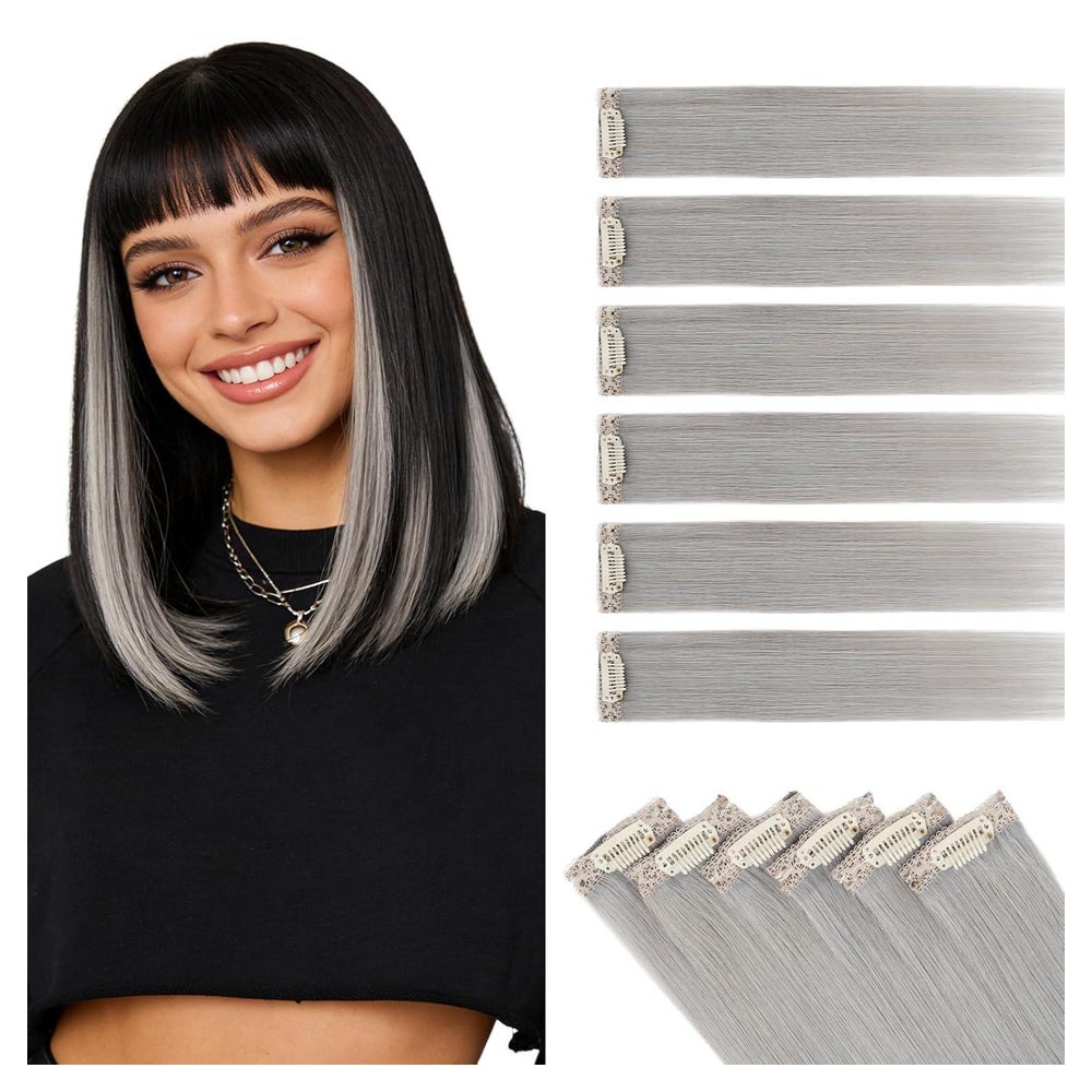 Clip in Extensions Echthaar Balayage 6er Glatt 45cm Grau 1 St