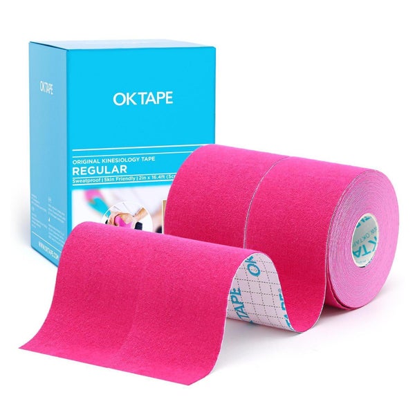 OK TAPE Basic Kinesiologie Tape, 2 Rollen Rosa (5cm x 5m) - Sportband für