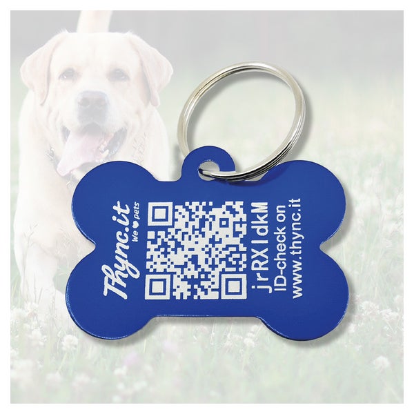 Hundemarke Knochenform Aluminium Blau Large mit QR-Code 1 St