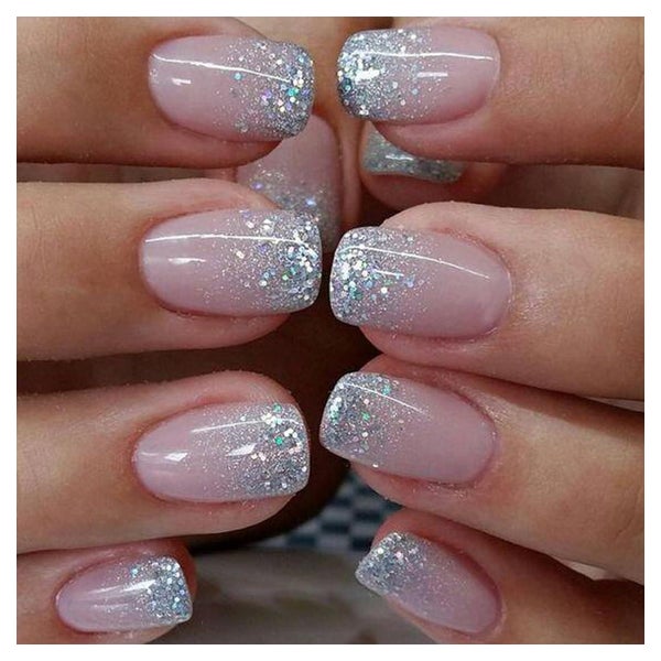 Kunstnägel Fake Nails kurz silber Silber Glitzer Ombre 1 ml 1 St