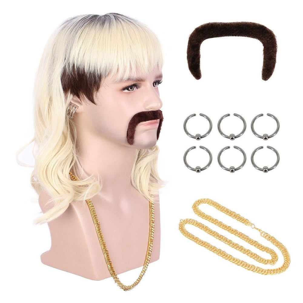 Perücke Mullet 70er 80er lang gewellt beige Dark Root inkl O 1 St