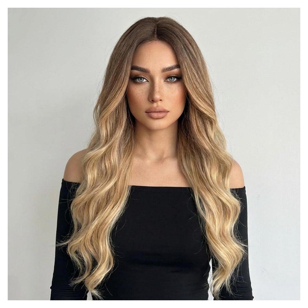 Perücke Damen Blond Lang Lockig 66cm Synthetik Ombre Braun # 1 St