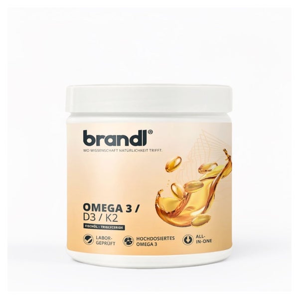 brandl® Omega 3 D3 K2 Kapseln mit Premium Fischöl Omega 3 | EPA DHA hochdosiert mit 2:1 Verhältnis 120 St