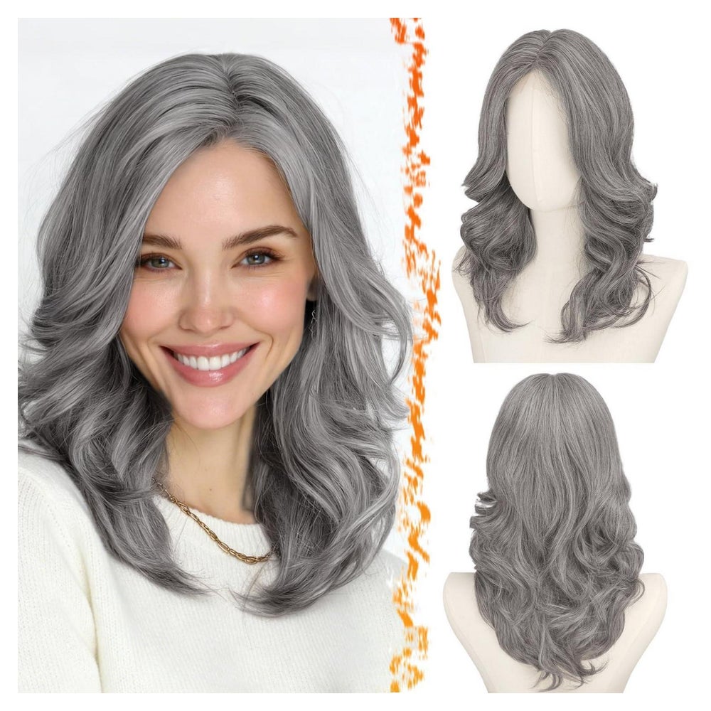 Perücke Kurze Gewellte Schulterlang Bodywave Synthetik Graue 1 St