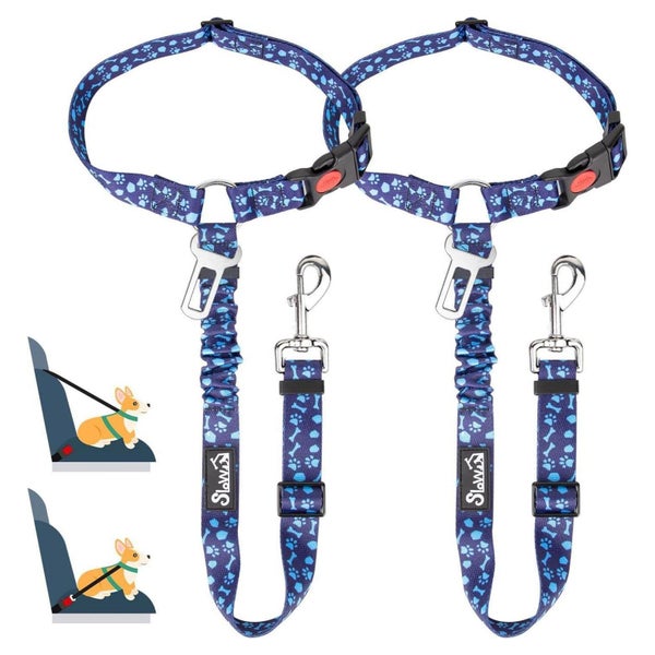 SlowTon Hundegurt Auto 2-in-1 Kopfstützen Anschnallgurt H.Bl 1 St