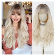 Perücke 26 Zoll Pony Synthetisch Ombre Gewellt Blonde 1 St