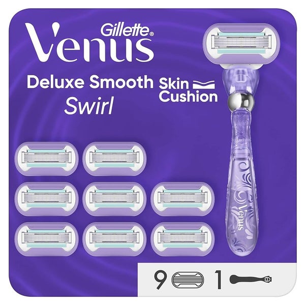 Gillette Venus Deluxe Smooth Swirl Rasierer Damen, Damenrasierer + 9 Rasierklingen mit 5-fach Klinge, Geschenk für Frauen 1 St