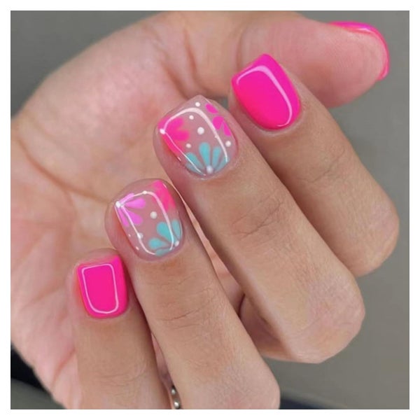Künstliche Nägel 24 French Kurz Acryl Presson Blaue Rosa Blü 1 St