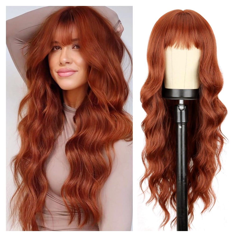 Perücke gewellt Locken Pony 66cm Kupfer synthetisch Frauen A 1 St