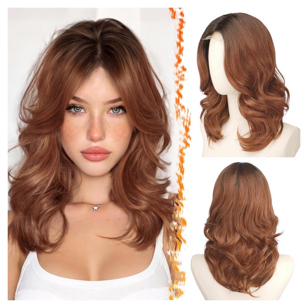 Perücke Kurze Bodywave Schulterlang Kupfer Synthetik Ombre A 1 St