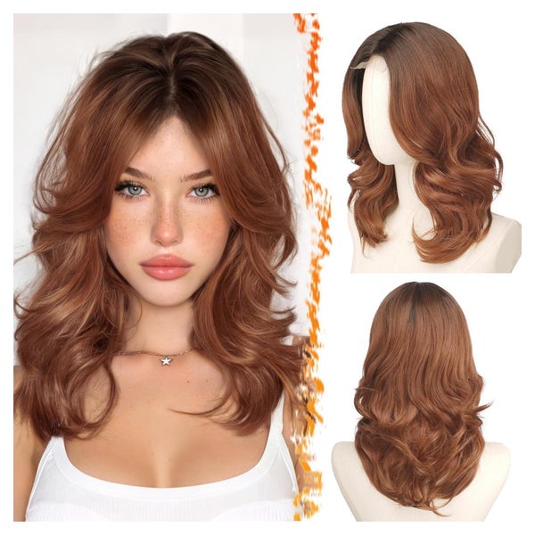 Perücke Kurze Bodywave Schulterlang Kupfer Synthetik Ombre A 1 St