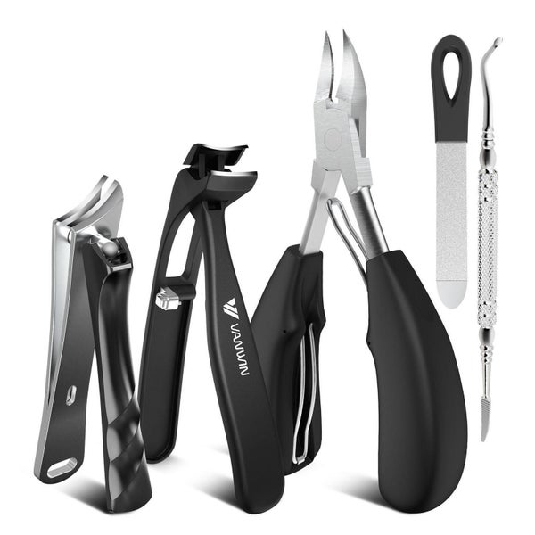 VANWIN 5-in-1 Nagelknipser Set für Fußpflege, dicke Nägel, Edelstahl, Schwarz