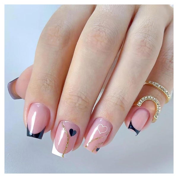 24Stück Valentinstag Press on Nails Kurz Schwarz Liebesherz 1 St