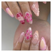 Künstliche Fingernägel Kurz Almond Nude French 3D Blumen FC- 1 St