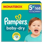 Pampers Baby Dry Windeln Größe 5+ Junior Plus, 12-17 kg – doppeltes Sicherheitsbündchen - 1 Monatsbox = 168 Windeln 168 St