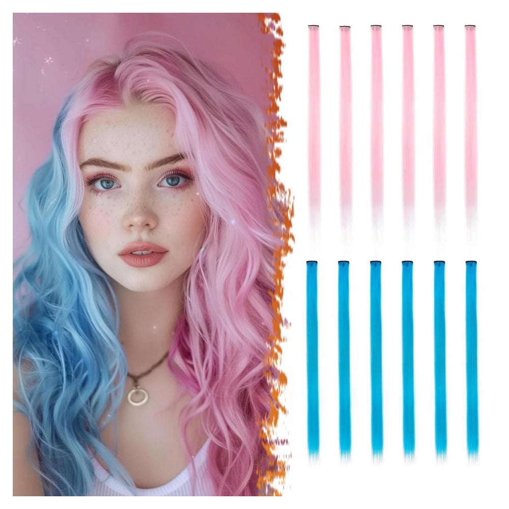 Haarverlängerungen Clipin 55cm Hellrosa 6pcs & Himmelblau 6p 1 St