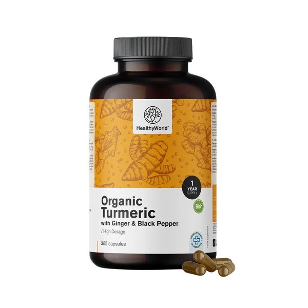 HealthyWorld BIO Kurkuma 480 mg mit Ingwer und schwarzem Pfeffer 365 St