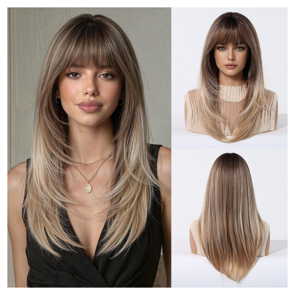 Perücke gerade blond ombre Gemischtes Blond mit Dunklen Wurz 1 St