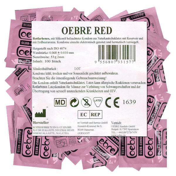 «Red» Club Kondome – Rote Kondome, Erdbeer-Geschmack53 mm (100 Kondome) 100 St
