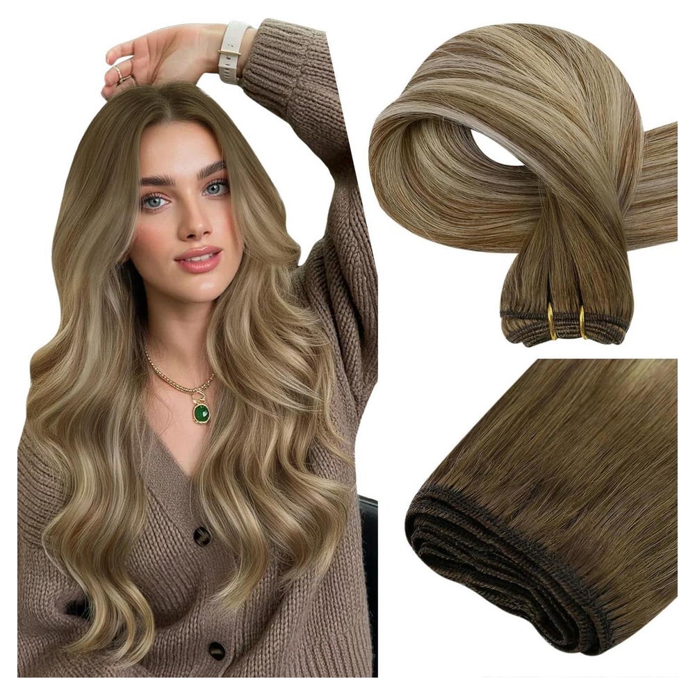 Haartressen Echthaar Einnähen Ombre Blond Balayage 35 cm 1-9 1 St