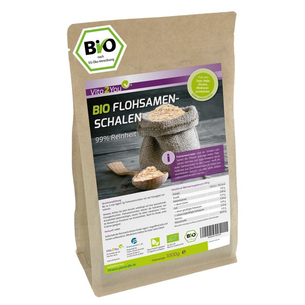 Vita2You BIO Flohsamenschalen 99% Reinheit 1000 g