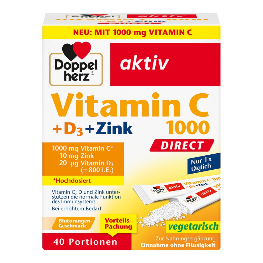 Doppelherz Vitamin C 1000+d3+zink Direct Pellets 40 St