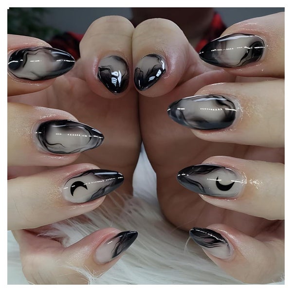 24 Stück Mittel Press on Nails Almond False Nails Schwarz Gr 1 St