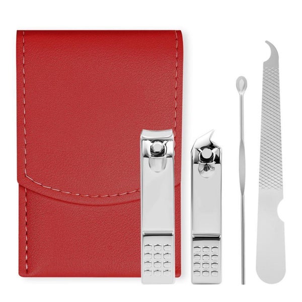 LOPHE 4-teiliges Maniküre Set Rot - Edelstahl Nagelpflegeset mit Etui